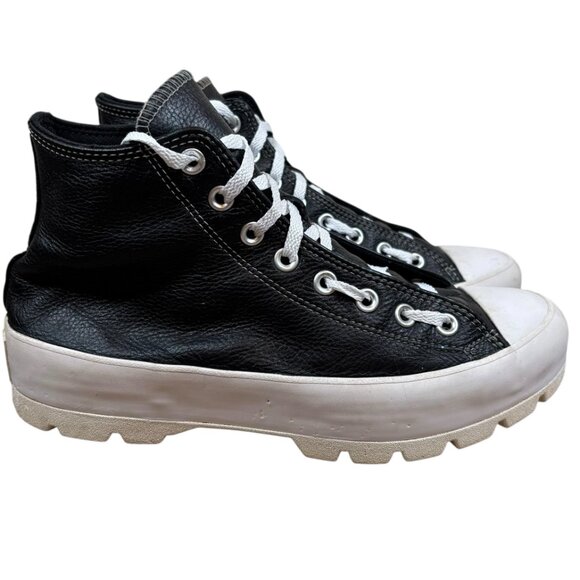 Converse Leather All Star Lugged Black Platform Sneakers - Picture 2 of 9